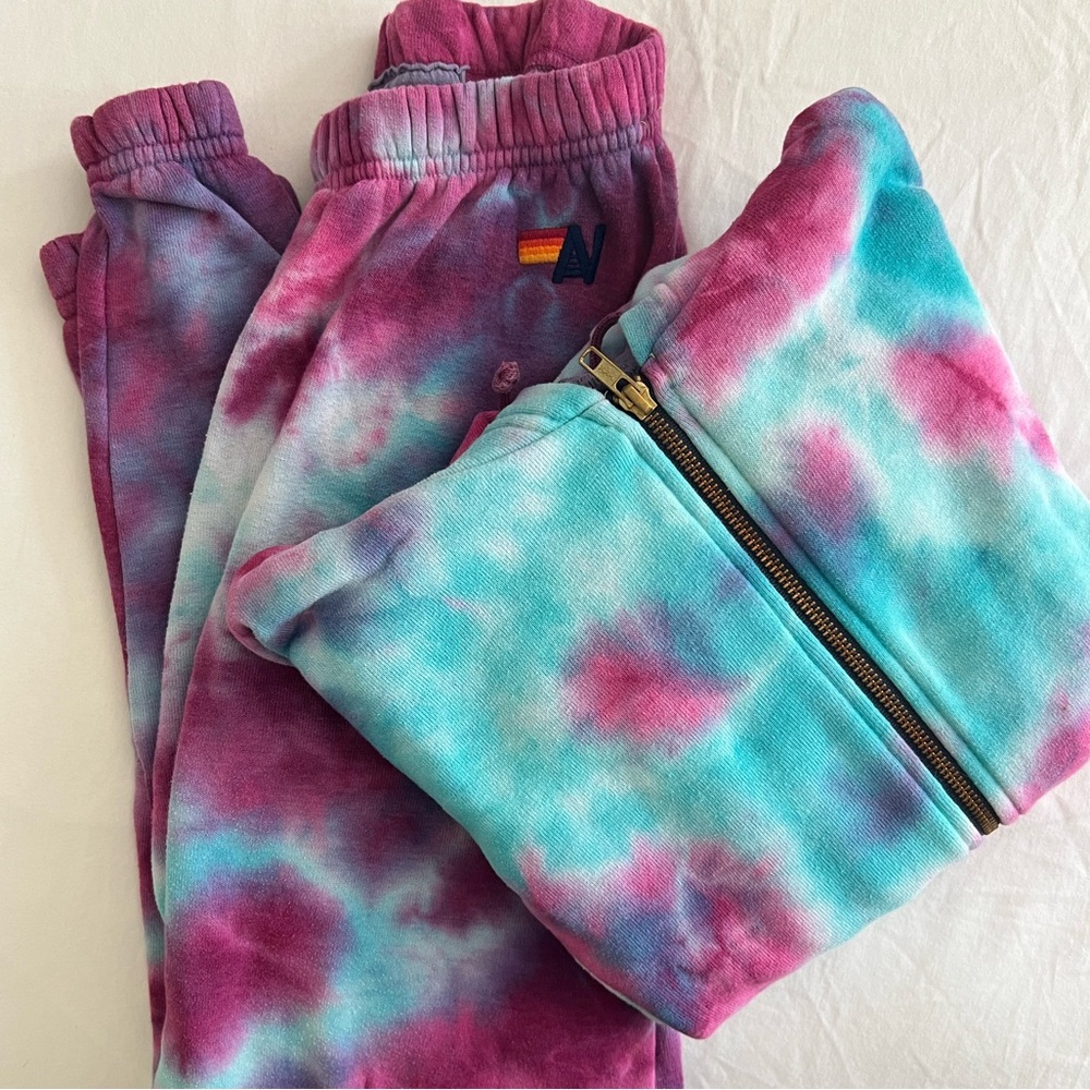 Aviator Nation Tie Dye Pink Set XS zip up and sweatpants VERY GOOD CONDITION!